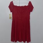 Rewind Lace Dress Off The Shoulder RED Midi Dress Juniors Women’s L Large Photo 5