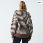 ZARA Brown Ivory Striped Oversized Slouchy Wool Crewneck Knit Sweater Size L Photo 1