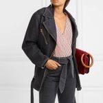 Nanushka Charcoal Black Cite Oversized Denim Belted Moto Biker Jacket Size XS Photo 4