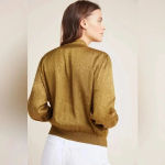 Anthropologie Maeve Golden Tan Silky Bomber Jacket Women’s Size Small S Photo 3