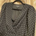 EXPRESS Black White Sheer Sleeve Polka Dot Surplice Top Puff Sleeve S Photo 4