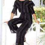 Soft Surroundings Avedon Chiffon Black Metallic Thread Crop Leg Jumpsuit Size S Photo 1
