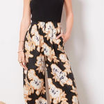 Evereve  Miley ribbed‎ bodice wide leg black floral Jumpsuit size xs pockets Photo 0