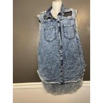 Thrill Jeans Shirt Dress Womens 1X Blue Denim Sleeveless Distressed Hi Low Mesh Photo 1