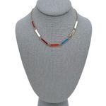 Brooks Brothers Enamel Bar Necklace Goldtone Red White Blue Photo 1