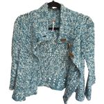 Free People  Blue White Marled Knit Button Front Cropped Cape Sweater Poncho S Photo 5