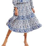 Anthro BeachGold Riley Floral Midi Skirt Blue Size S Photo 0