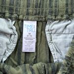 Time And Tru  Linen Striped Shorts Olive Green Black Medium Photo 3