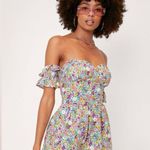 Nasty Gal size 2 Floral Print Off the Shoulder Tie Back Romper Photo 2