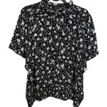 Ann Taylor Black White Floral High Neck Smocked Waist Short Sleeve Top XXL Photo 0