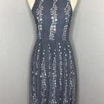 BHLDN  Sleeveless Polyester Blue Floral Embroidered Bridesmaid BMaxi Dress Size 4 Photo 0