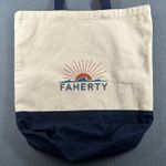 Faherty Canvas Tote Bag Beach Sun Wave Logo Navy Bottom Reusable Grocery Tan Photo 0