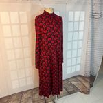 Boden Red Blue Alice Floral High Neck Long Sleeve Jersey Midi Dress Size 14L Size L Photo 2