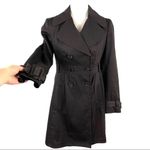 ZARA Double Breasted Pleated Trench Coat Jacket Dark Brown Size Small Office Job Photo 3