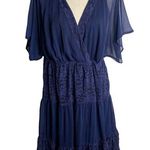 Torrid Lace Inset Chiffon Dress XL Blue Short Sleeves V Neck Elastic Waist Photo 0