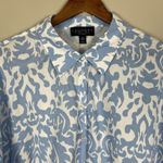 Laundry by Shelli Segal Top XL Blue Damask Crop Button Up Tie Hem 3/4 Dolman Sl Photo 4