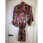 Cacique Vtg  Floral Satin Robe‎ Large Colorful Kimono Belt Knee Length Coquette Photo 2