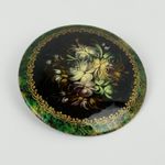 Vintage Hand Painted Floral Brooch Signed Czodakova 1996 Round Pin Photo 1