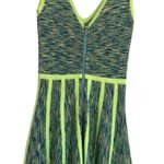 Bebe  Space Dye Fit Flare Dress Sleeveless Bold Stretch VNeck S Green Neon Yellow Photo 6