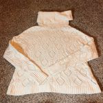 Loft  White Diamond Pattern Cable Knit Cowl Neck Sweater Size L Photo 4