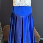 Women’s High Low Blue & White Formal Party Wedding Guest Satin Dress Size XL Photo 0