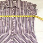 Fred David 2000s Y2K purple white striped short sleeve fitted button up down shirt top blouse ruffle front office siren core -XS Measurement in pics Photo 4