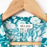 Mila Mae Floral Patterned Tie Neck Mini Dress in Teal Pink Blue Photo 2