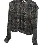 Free People Women S/P Roma Chiffon Snake Ruffle Long Sleeve Blouse Animal Print Photo 0