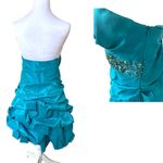 TEAL AQUA BLUE‎ MERMAID RHINESTONE RUCHED STRAPLESS PARTY MINI DRESS LARGE EUC Blue Photo 4
