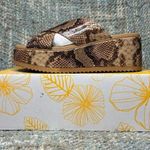 Yellow Box Jodee Snakeskin Print Platform Slip On Sandals in Taupe Photo 1