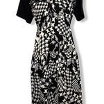 Gracia NWT Black White Shift Midi Dress Houndstooth Crew Neck Short Sleeve New Alabama Photo 0