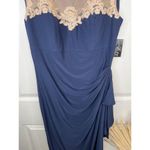 Alex Evenings Navy Blue Crepe Side Ruched Dress Sweetheart Lace Illusion Sz 10 Photo 4