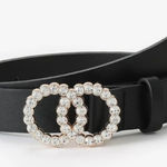 Vegan Faux Leather Double‎ Circle Rhinestone Glitz Belt Black Photo 0