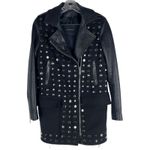 Nour Hammour Shearling Leather Studded Long Jacket Coat Black Size 36/ XS Photo 3