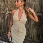 ZARA  dress maxi bodycon fitted halter plunge neck open back evening wedding  Photo 1