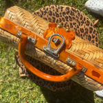 Vintage Woven Purse Bag Amber Lucite and Gold Tone Made in British Hong Kong Photo 2