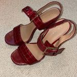 Calvin Klein Size 7.5 Red Croc Embossed Two Strap Sandal Heels Photo 3