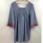 VICI Boho Blue White Stripe Floral Embroidered Mini Flowy Dress Medium Photo 5