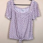 Lucky Brand Women’s Floral Print Square Neck Tie Knot Bottom Short Sleeve Shirt Photo 0