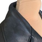 L’Univers Du Luxe Black Leather Longline Trench Coat Zipper Pockets Button Down Black Photo 5