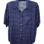 Cherokee Vintage Y2K‎  Short Sleeve Floral Button Up Shirt Women M Rayon USA Navy Photo 0