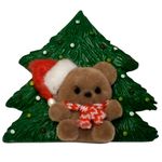 Vintage Christmas Holiday Costume Velvet Bear & Plastic Tree Pin 2" Photo 0