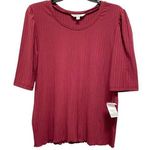 Ophelia Roe  Women's XL Maroon Textured 3/4 Sleeve Ruched Knit Sleeve Top Blouse Photo 0