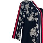 Eva Varro Red Black Floral Stripe Blouse Small Short Sleeve Stretch Wearable Art Red Photo 3