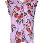 Worthington Medium Top Floral Dolman Cap Sleeves V-Neck Pocket Semi-Sheer Hi-Low Photo 0
