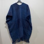 Loft Navy Plaid Fringe Ends Pancho Open Cardigan Size M/L Photo 2
