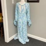 Kenny Flowers Bali Long Sleeve Open Back Blue White Maxi Dress Size Medium Photo 3