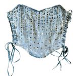 Akira  Rhinestone Embellished Side Tie Strapless Denim Top Womens Large Blue Photo 0