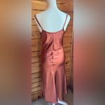 Mimi & Dottie Sleek Satin Midi Slip Dress in Rust size Medium w spaghetti strap Brown Photo 4