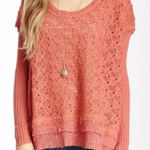 Free People ‎ Women's Sweater Open Knit Ruffle Hem Pullover Coral Orange S EUC Photo 0